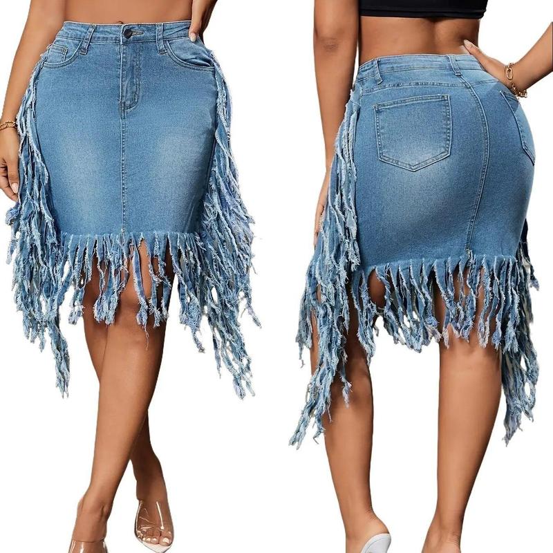 TikTok Shop Music Festival Party Style Washed Blue Slash Pocket Denim Skirt for Women by Denim Jeans Clothing Womenswear Bottom