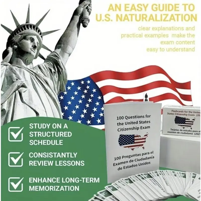 US Citizenship Flash Cards 2025 - Bilingual English/Spanish Naturalization Study Guide With 100 Civics Questions & Answers