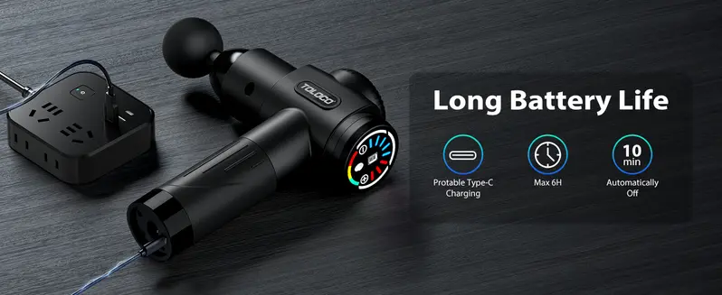 Product Introduction of TOLOCO Massage Gun, Muscle Deep Tissue Massage Gun, Percussion massage gun with 10 replacement heads. 13