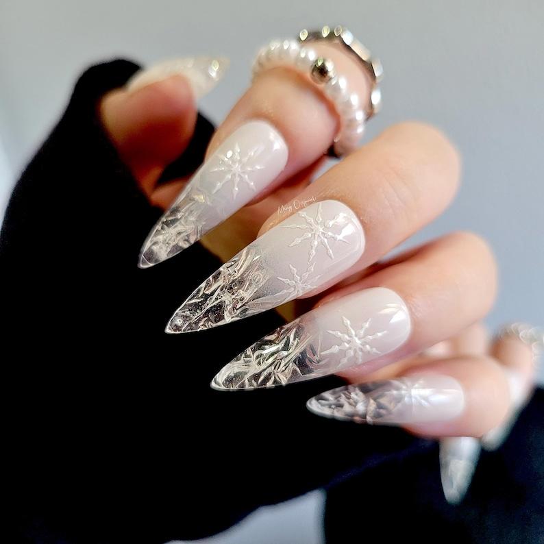 Buy Icey Snowflakes Press On Nails