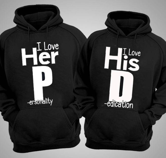 TikTok Shop Black Design Matching Couple Hoodies I Love Her Personality I Love His Dedication couples clothes clothes for couples funny couple shirts