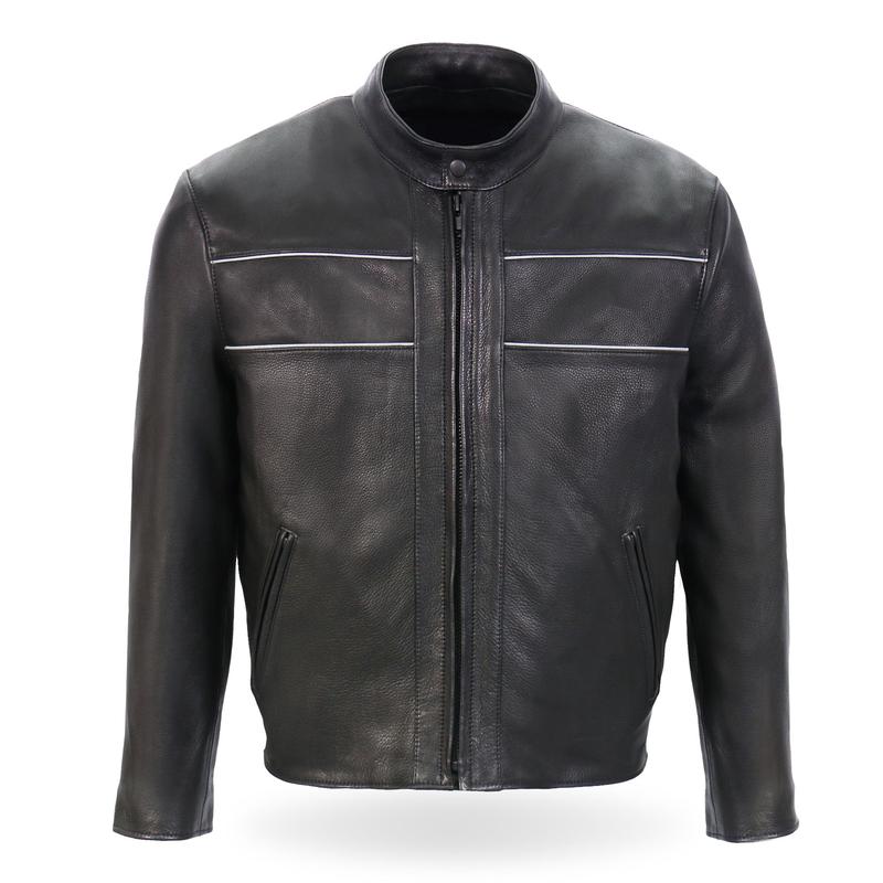 TikTok Shop Hot Leathers JKM5003 Men s USA Made Premium Black Leather Motorcycle Biker Jacket with Reflective Piping