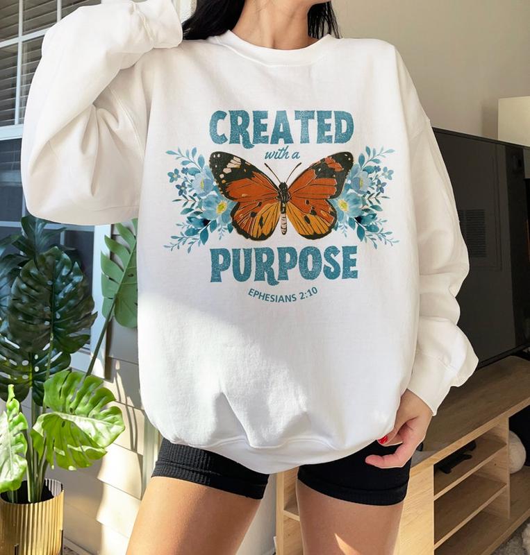 TikTok Shop Created With A Purpose Butterfly Crew Neck tee Unisex Shirt Hoodie Sweatshirt Tank top Long Sleeve