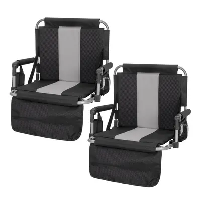 VIVOHOME 2 Pack Stadium Seats With Back Support | Portable Bleacher Chair With Cushion, Cup Holder, Shoulder Strap - Black