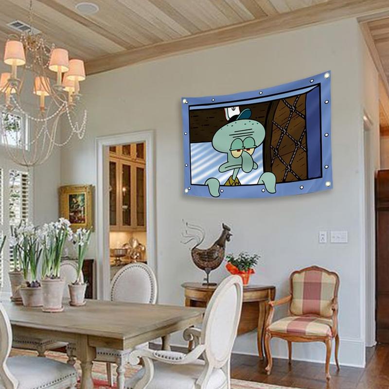 TikTok Shop Home Goods back wall tapestry. Squidward charm is undeniable. For bedroom dorm and rental. Decorates beautifully. Enjoy the anime style. Plastic Cloth Hanging