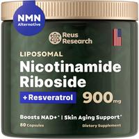 Reus Research Liposomal Nicotinamide Riboside, Resveratrol, Quercetin by Reus Research - High Purity NAD Supplement for Skin Aging Support, Energy, Focus - 80 Capsules