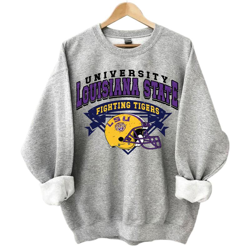 Rare!!! Vintage Louisiana State University retailer Sweatshirt short sleeve Tiger Big Logo Louisiana State University Spellout Sweater