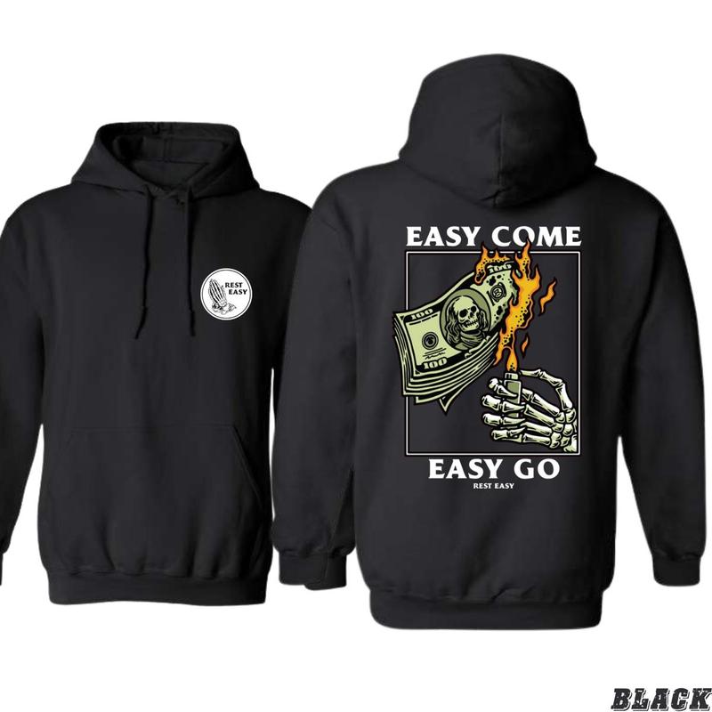 TikTok Shop Easy Come Easy Go Hoodie Burning Money Sweatshirt Skeleton Graphic Shirt Hoodie for Men Hoodie for Women High Quality Material Menswear Sweaters