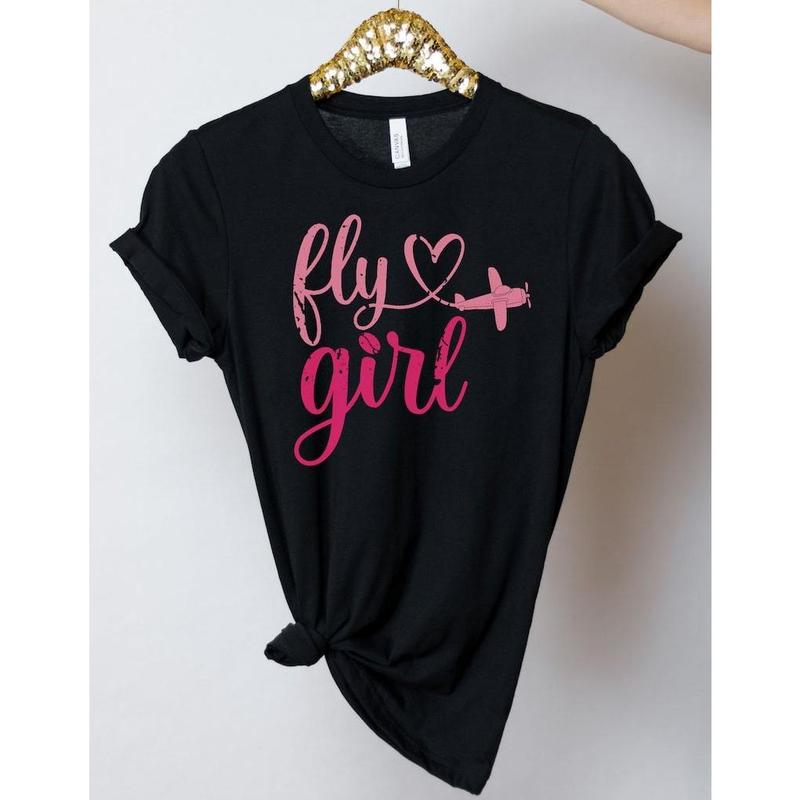 TikTok Shop Fly Girl Tee Shirt Girl Pilot T Shirt Air Plane Tee Shirt Pilot Shirt Gift for Girl Pilots Stewardess T Shirt Pilot Shirt Girls Fly