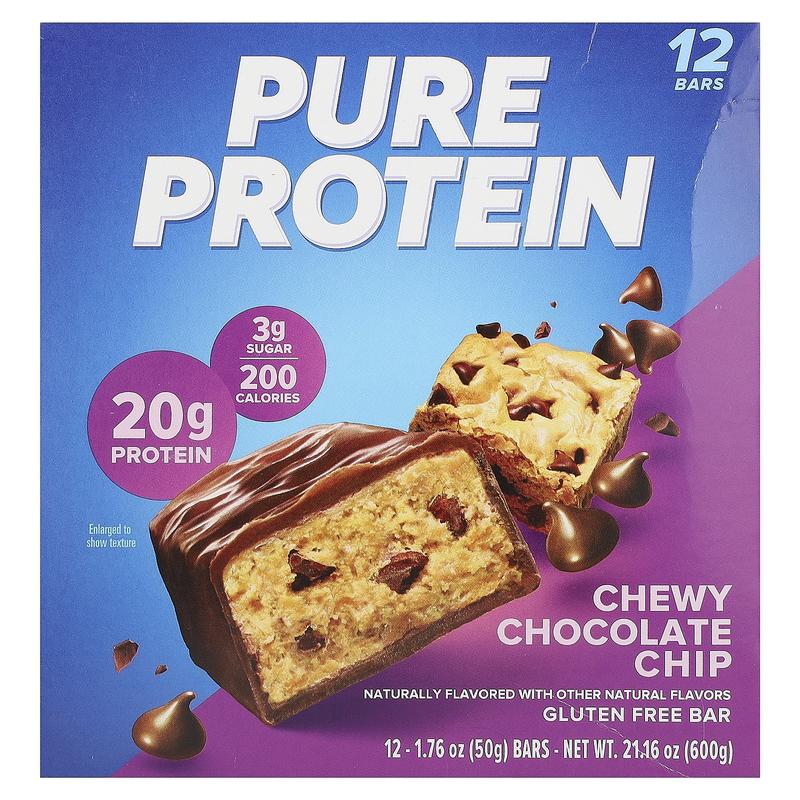 Pure Protein Gluten Free Bar, Chewy Chocolate Chip, 12 Bars, 1.76 oz ...