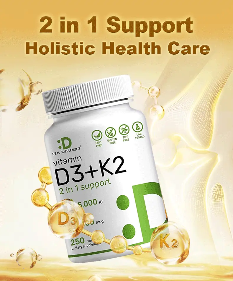 Product Introduction of Deal Supplement Vitamin D3K2, 250 Veggie Softgels, 2 in 1 (5000 IU D3+100mcg K2 MK7) | Healthy Bones, Teeth, Heart, Immune System 0
