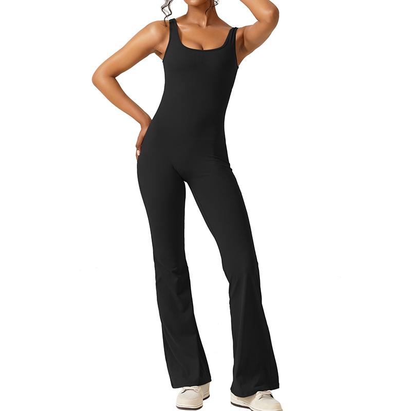  Vertvie Flare Jumpsuits For Women Scoop Neck Backless  Bodycon Full Length Long Pants Casual Unitard Playsuit Scrunch Butt Soft  Sport Romper Slim Fit