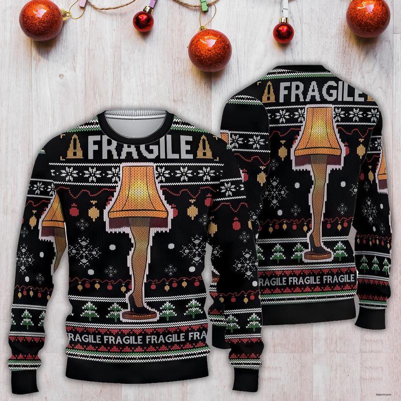 TikTok Shop It Must Be Italian Fragile Leg Lamp Ugly Sweater Leg Lamp Unisex Sweatshirt Funny Ugly Christmas Sweater Christmas Movie Sweatshirt