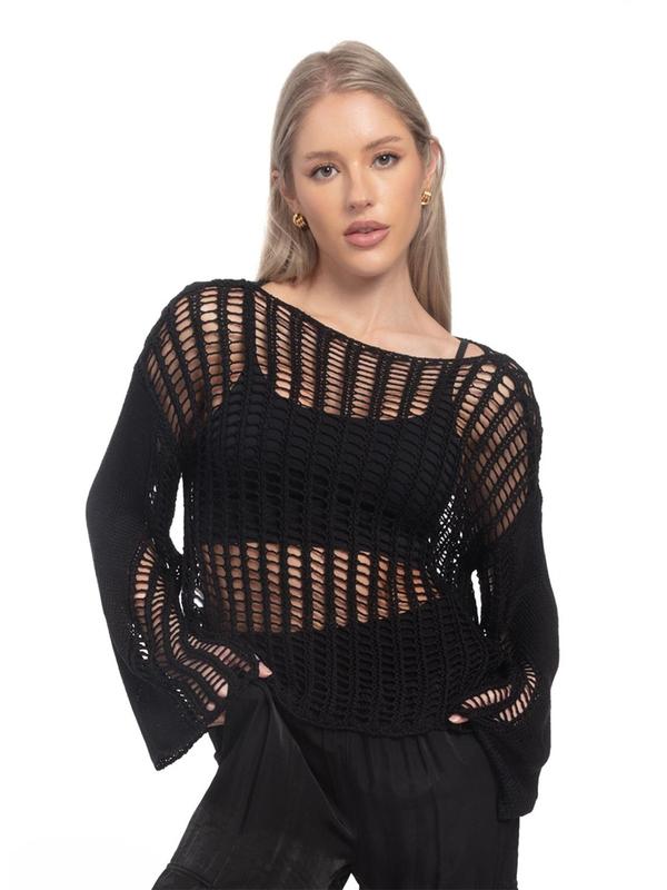 Elegant Solid Hollowed Out See-through Square Collar Short Sleeve Two Pieces Elegant Solid Hollowed Out See-through Square Collar Short Sleeve Two Pieces
