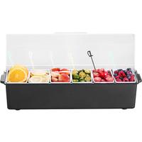 VEVOR Chilled Condiment Server, 6 Compartment Ice Cooled Condiment Serving Container, Chilled Garnish Tray Bar Caddy with Lid, for Bartending & Servin