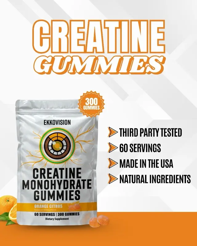 Product Introduction of Ekkovision Creatine Monohydrate Gummies Strawberry Flavor 300 Gummies 60 Servings Third Party Tested Dietary Supplement 5