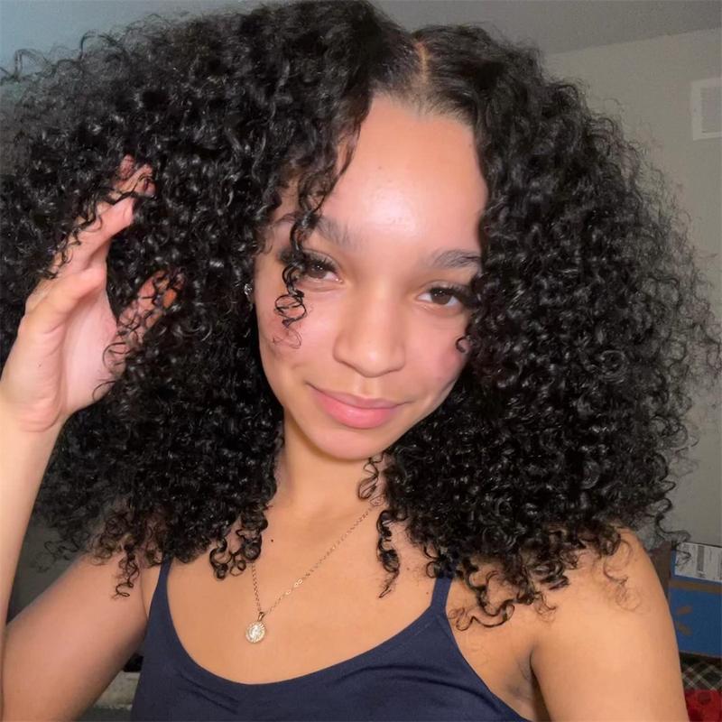 Wiggins Hair Short Curly Wigs Popping Fluffy Curl 250% Density 7x4 Pre Cut Ready To Go Curly Glueless Wigs Ready To Wear Human Hair Beginners Glueless Wig Outdoorfun 7