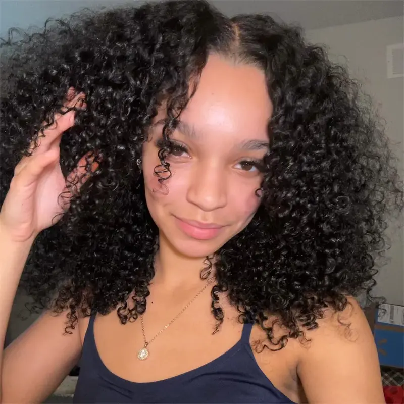 Wiggins Hair Short Curly Wigs Popping Fluffy Curl 250% Density 7x4 Pre Cut Ready To Go Curly Glueless Wigs Ready To Wear Human Hair Beginners Glueless Wig Outdoorfun 6