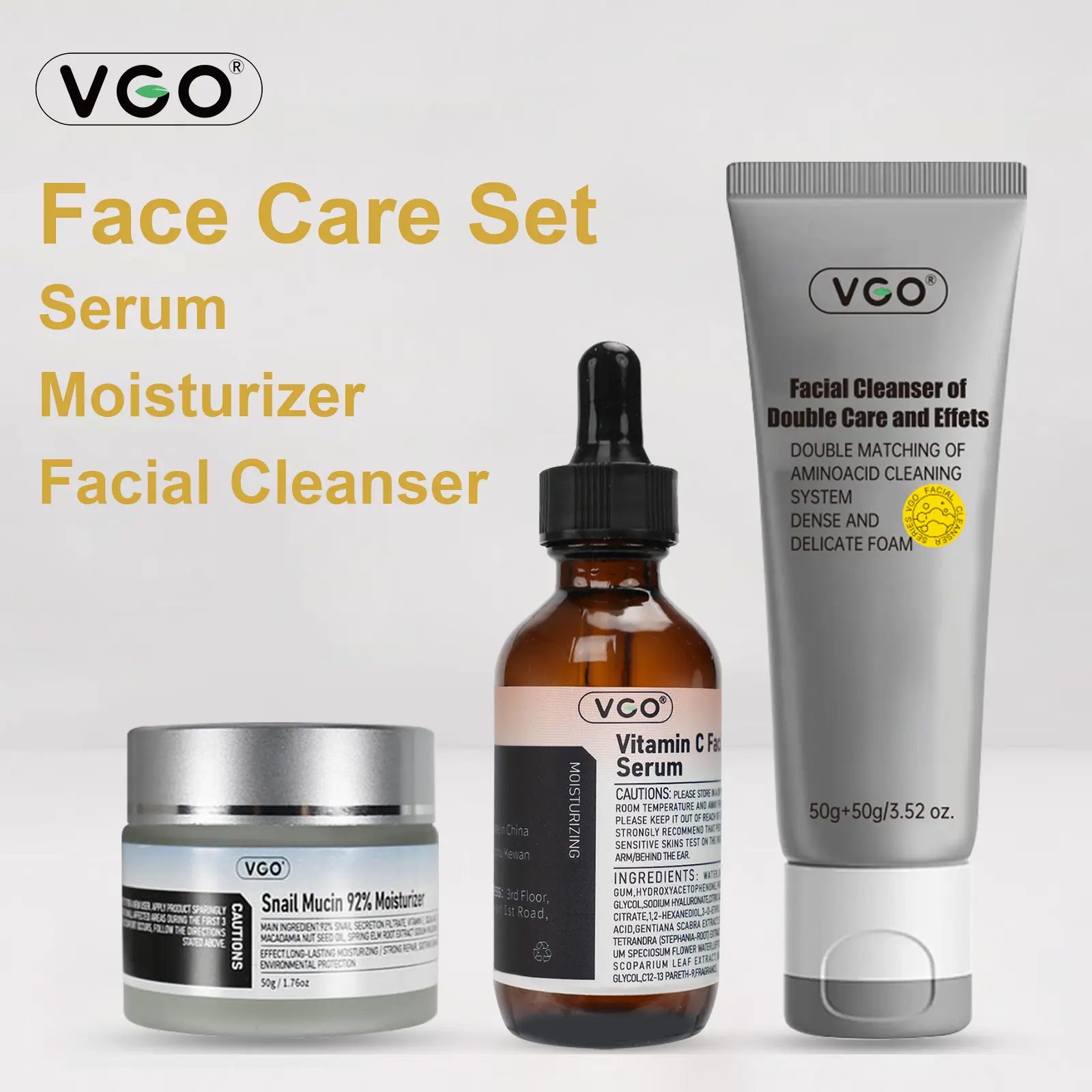 VGO-Vitamin C Serum, Moisturizer, and Facial Cleanser Set Cleansing Moisturizing Suitable for sensitive skin-Live Skincare Radiance-A