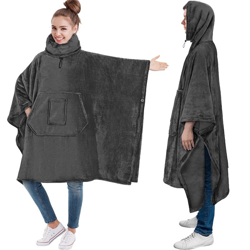 TikTok Shop Wearable Blanket Poncho for Women Men Oversized Hoodie Sweatshirt Poncho Blanket Hooded Sweater Wrap Cape Neck Warmer Fleece Soft Hug Sleep Pod Adult Cozy Warm Gift Ideas for Sister Gray