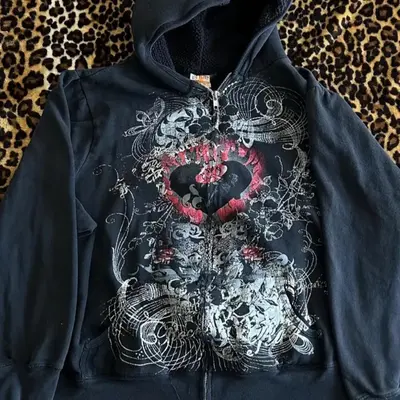 Chrome Hearts Hoodie Y2K Emo Fur Zip Hoodie - Grunge 2000s Vintage