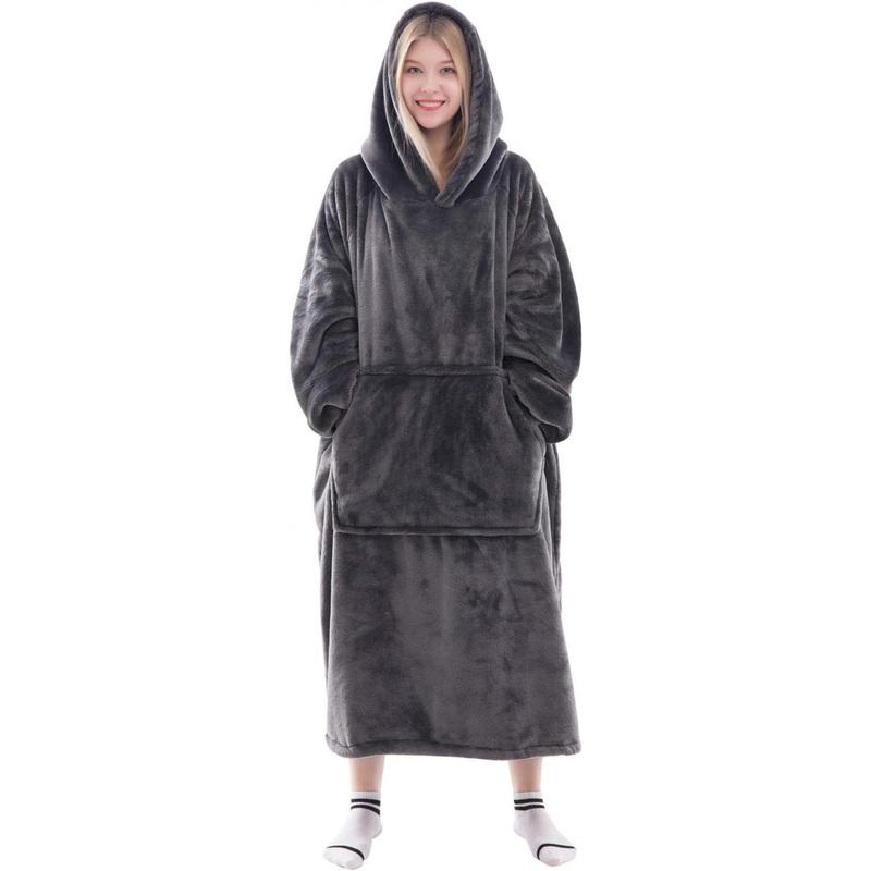 TikTok Shop Waitu Wearable Blanket Sweatshirt Gifts for Women and Men Warm and Cozy Giant Blanket Hoodie Thick Flannel Blanket with Sleeves and Giant Pocket Dark Gray