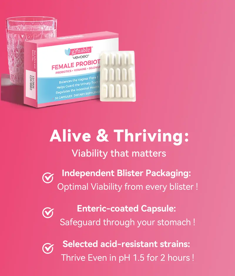 Product Introduction of Gynable female probiotics for HPV & Odor & Tightening & Moistening, women probiotics,hpv supplements for women, organic selenium+ probiotics+ vitamin C,D,folic acid, 5 billion cfu, 30 Count(Packof 1) 10