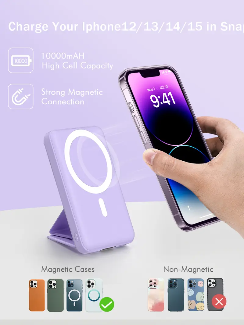 Podoru Wireless Portable Charger, Foldable 10000mAh Magnetic Power Bank ...