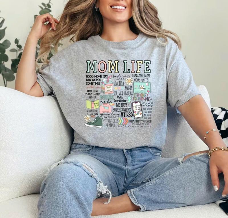 TikTok Shop Mom Life Sweatshirt Busy Mom Shirt Mom Vibes Top Tees for Women Mama T shirt Cute Mom Gift Sweatshirt Full Color Print