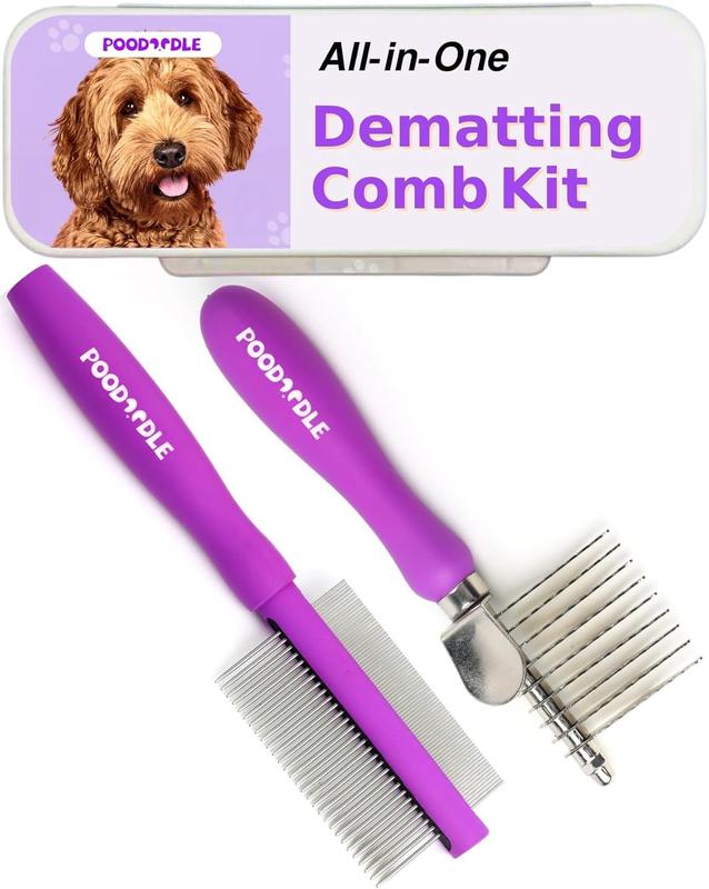 TikTok Shop Pain Free Dematting Comb Kit for Dogs Cats Dematting Rake Detangling Dual Side Comb Set Dematting Brush for Dogs Cats Pet Grooming Tools Kit for Poodle Doodle All