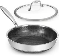 11 inches Stainless Steel Nonstick Frying Pan, 2.6 Quart Deep Sauté Pan with Lid, Dishwasher-Safe, Oven-Safe, Compatible with All Cooktops