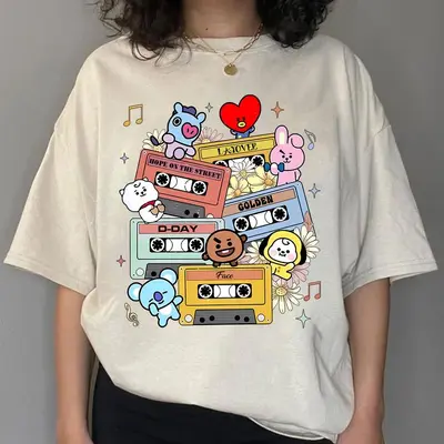 BT21 Official BTS T-Shirt - Koya Shooky Mang Chimmy K-Pop Unisex Tee, Size XL White - View #3
