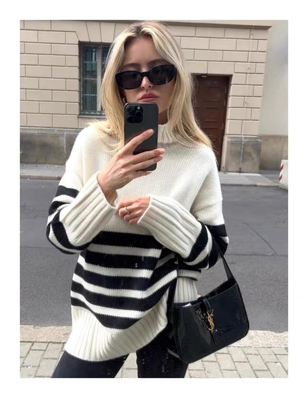 Street Leopard Asymmetrical Weave Turtleneck Tops Street Leopard Asymmetrical Weave Turtleneck Tops