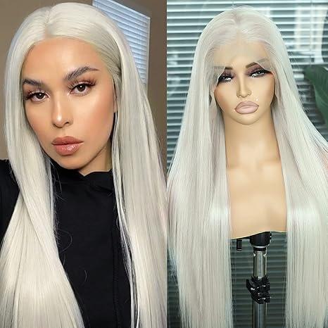 TikTok Shop 13 6 Platinum Blonde Lace Front Wigs Long Straight Hair 60 White Wig Synthetic Lace Front Wigs for Women Kanekalon Futura Hair Daily Party Halloween Use 26inch