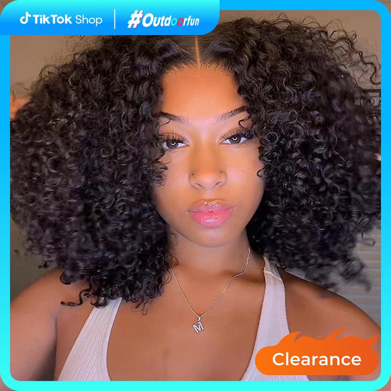Wiggins Hair Short Curly Wigs Popping Fluffy Curl 250% Density 7x4 Pre Cut Ready To Go Curly Glueless Wigs Ready To Wear Human Hair Beginners Glueless Wig Outdoorfun 1