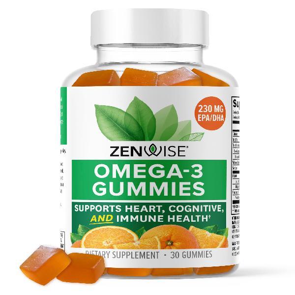 Omega-3 Orange Tangerine Gummies 200mg EPA/DHA 75mg Fish Oil Based Omegas 3-6-9 for Brain Joints & Immune System Health 30 Count Non-GMO Gluten-Free - Healthcare