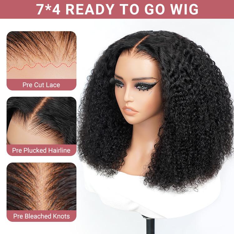 Wiggins Hair Short Curly Wigs Popping Fluffy Curl 250% Density 7x4 Pre Cut Ready To Go Curly Glueless Wigs Ready To Wear Human Hair Beginners Glueless Wig Outdoorfun 3