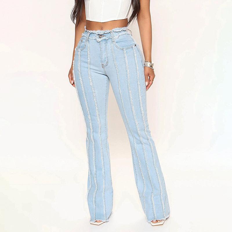 Plus size fringe hem fashion jeans