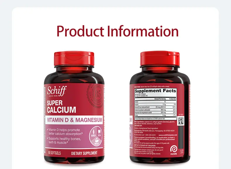 Product Introduction of Schiff Super Calcium 800mg Plus Magnesium with Vitamin D3, 90 softgels - Calcium Supplement Healthcare Dietary Fitness Edible Healthy Teeth Healthy Bones 10