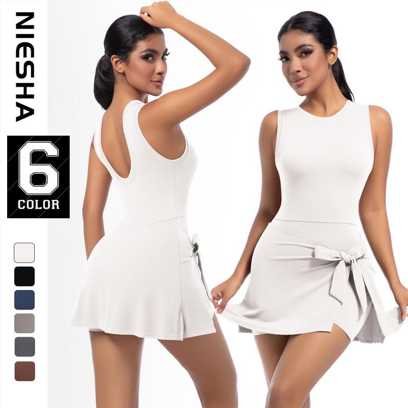 TikTok Shop Jumpsuit Tennis Skirt Sexy Beautiful Back Slimming Bottoming Skirt Fitness Solid Color Sports Dress Women Tennis Pickleball dress