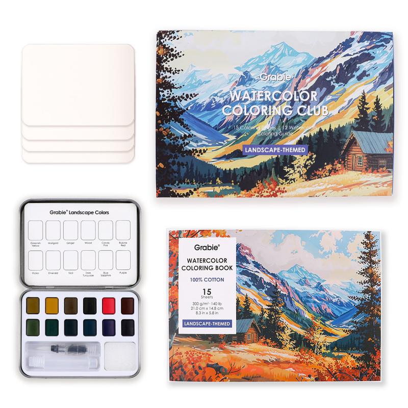 Grabie Watercolor Coloring Box - Landscape / Floral Themed, art ...
