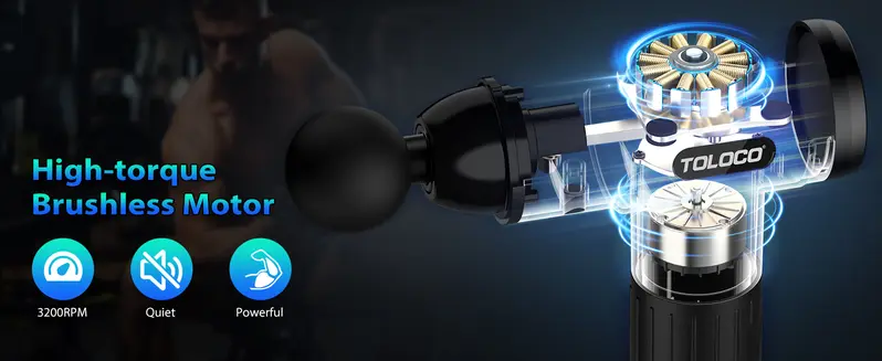 Product Introduction of TOLOCO Massage Gun, Muscle Deep Tissue Massage Gun, Percussion massage gun with 10 replacement heads. 11