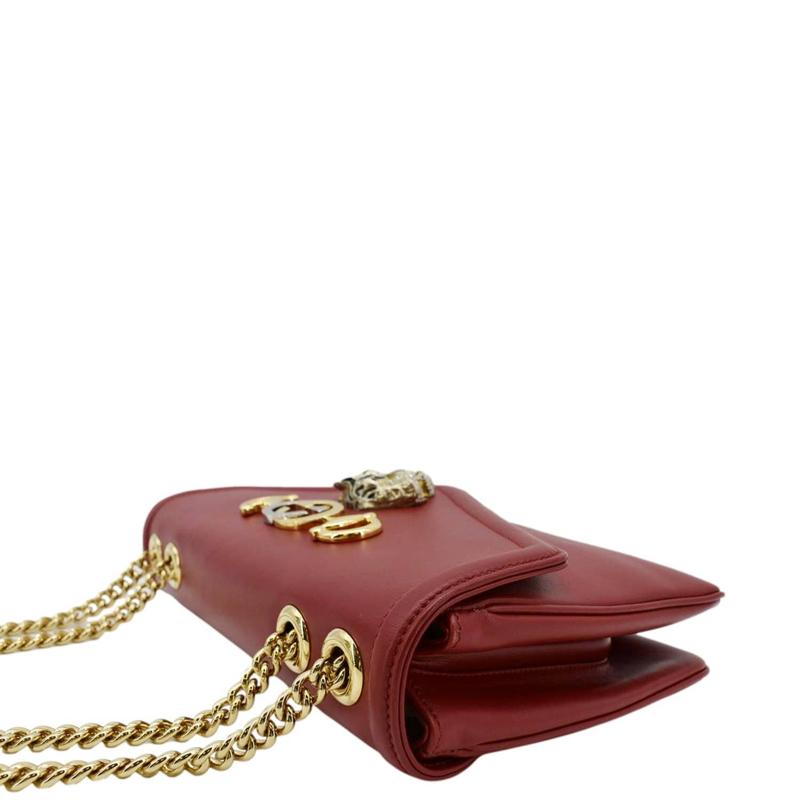 TikTok Shop Pre owned GUCCI Leather Shoulder Bags Rajah Tiger Head Chain Shoulder Bag Red 537241