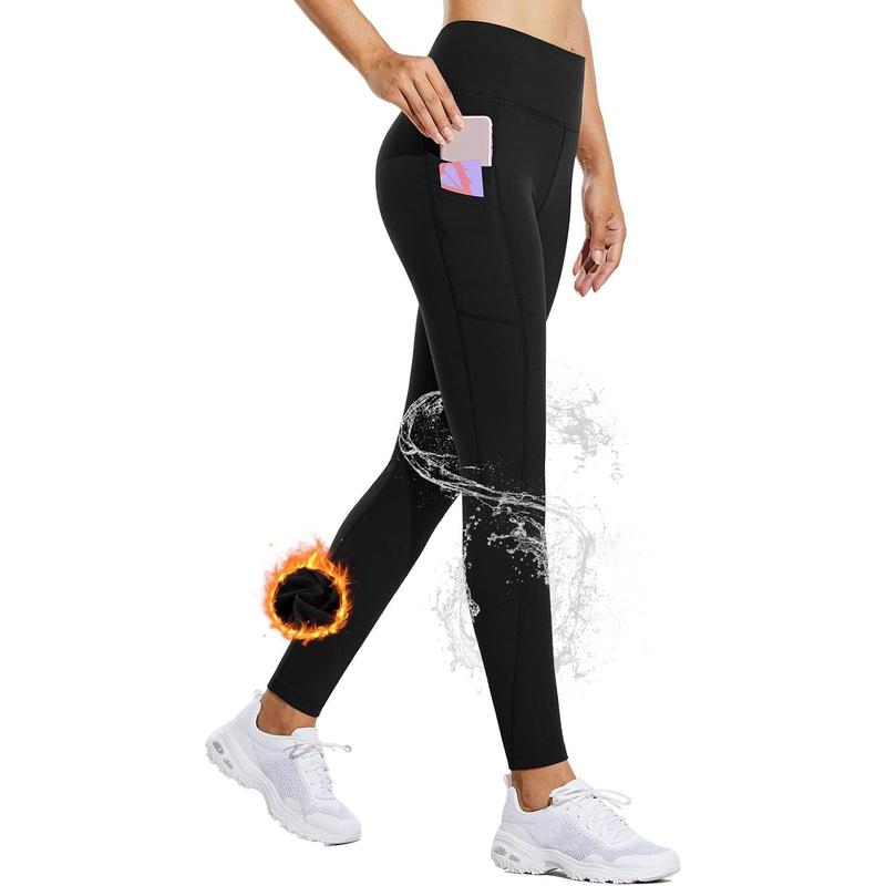 TikTok Shop Women s Fleece Lined Leggings Water Resistant Thermal Winter Warm Tights High Waisted with Pockets Running Gear