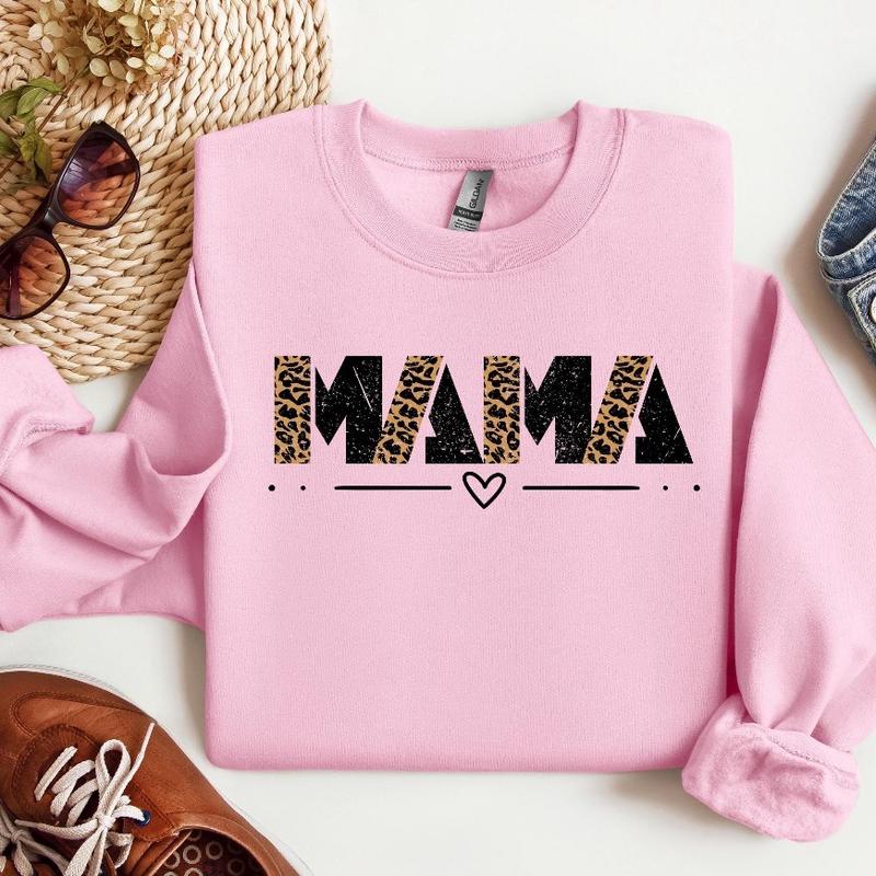 TikTok Shop Mama Leopard Print Sweatshirt Cozy Mom Style Women s Pullover Jumper Comfy Leopard Crewneck Mommy Lounge Wear Soft Animal Print Cotton Womenswear Polyester Comfort Tops