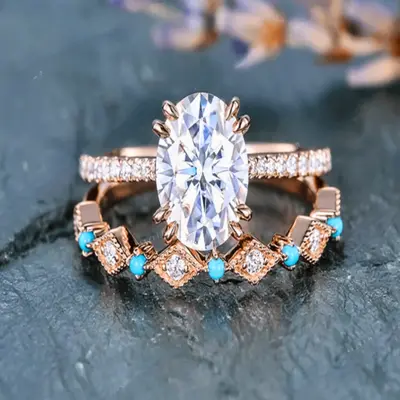 Rose Gold Ring Western The Lorna Set: Rose Gold Sterling Silver