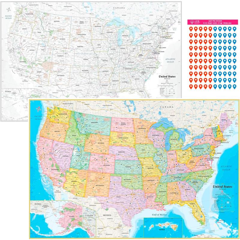 NOWMAP Aquashield Double-Sided United States, USA Map Waterproof ...