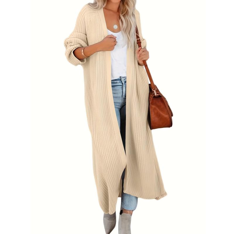 TikTok Shop Women s Open Front Maxi Long Knitted Cardigan Solid Casual Loose Cable Sweater Coat Outwear