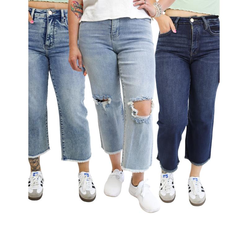 Tummy Control Crop Wide Leg Jeans by RFM 0