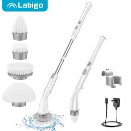 LABIGO Electric Spin Scrubber , Shower Cleaning Brush, Power Scrubber for Cleaning Bathroom Bathtub Kitchenwith 4 Replaceable Brush Heads